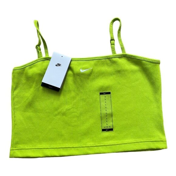 🆕 Nike Women's Lime Green Sportswear Essential Ribbed Cropped Tank Top | Large - Picture 3 of 6